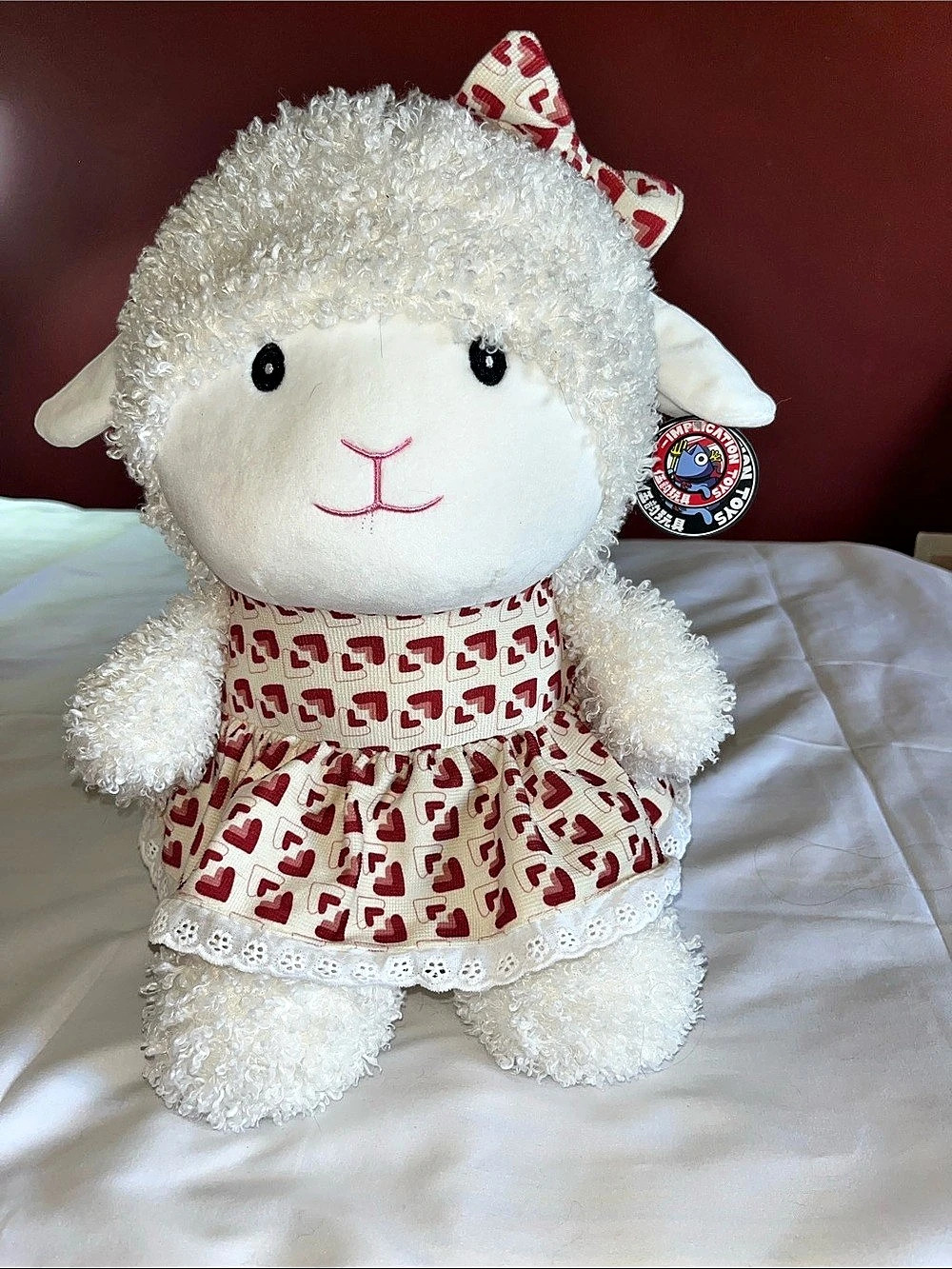 Emplification Lamb Plush Toy in White & Red Like New 16"